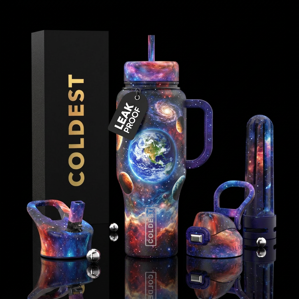 Space view of earth, and surrounding planets, star... water bottle design