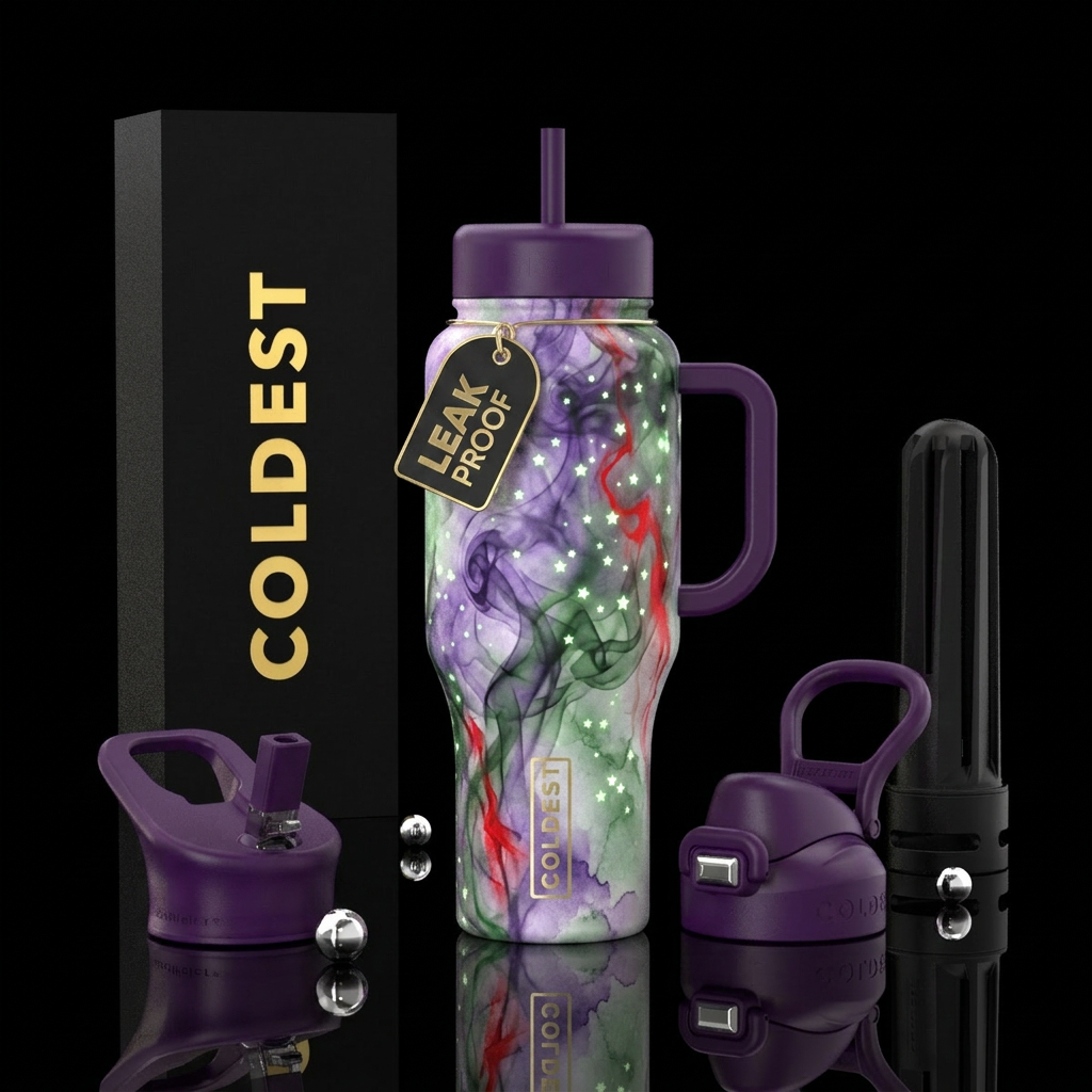 swirls smoke,, watercolor, purple, green, streaks ... water bottle design