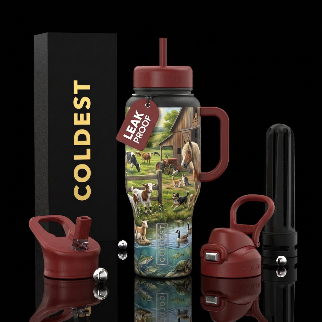 Farm life,  Baby goats, geese, cows, horse, cats, ... water bottle design