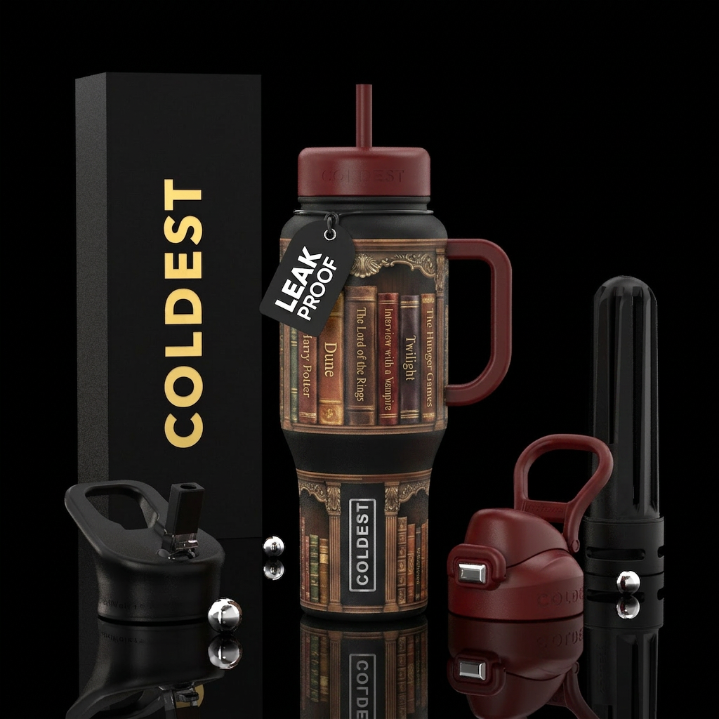 Themed Library, Books , harry potter, dune, lord o... water bottle design