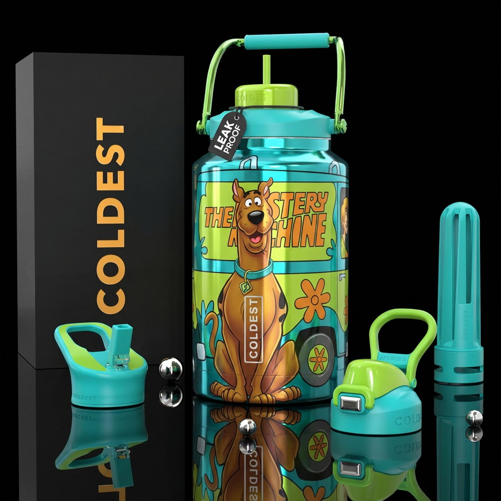 Scooby-Doo, Shaggy, Mystery Machine, shiny, whimsi... water bottle design