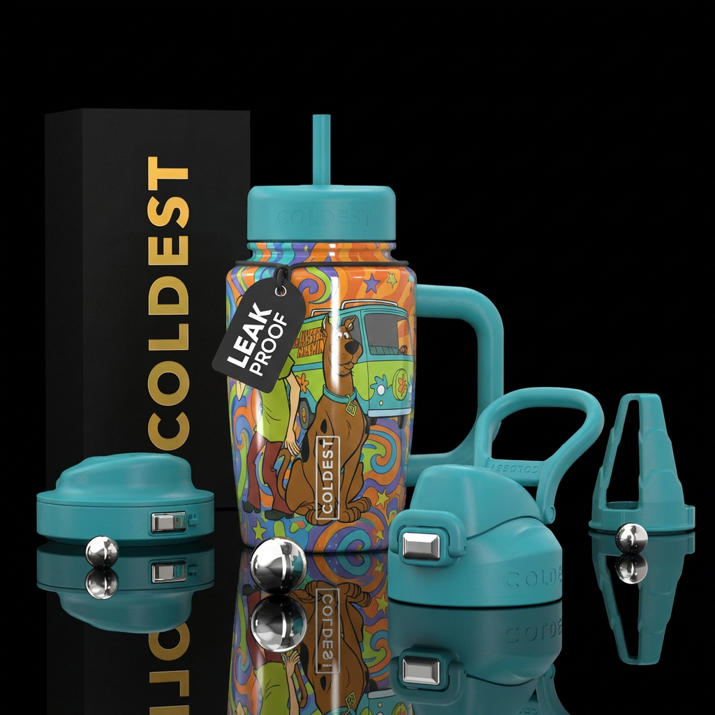 Scooby-Doo, Shaggy, Mystery Machine, shiny, whimsi... water bottle design