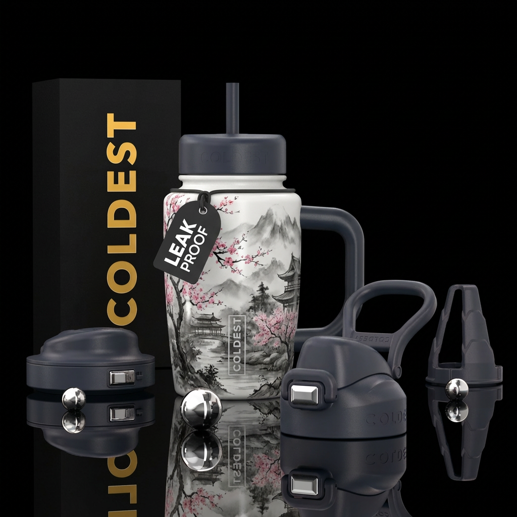 Charcoal, Japanese setting, trees, beautiul water bottle design