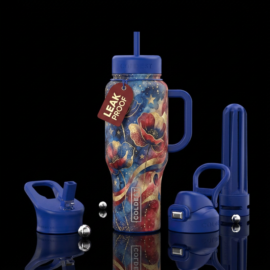 stylistic, luxurious, abstract Memorial Day patter... water bottle design