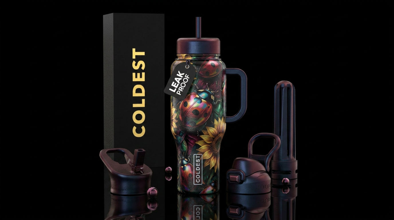 ladybug, abstract, luxurious, artistic, dark mood,... water bottle design