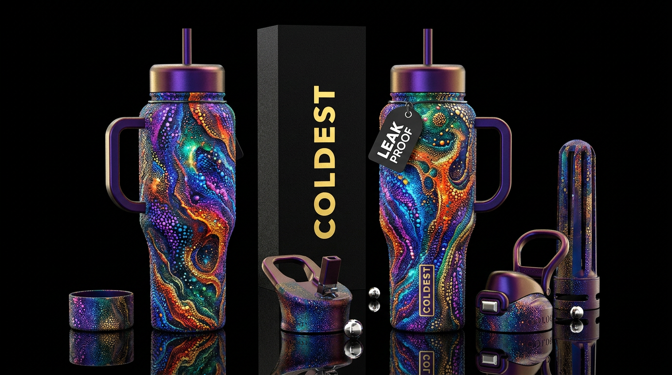 stippling in varying sizes, multicolor, abstract, ... water bottle design