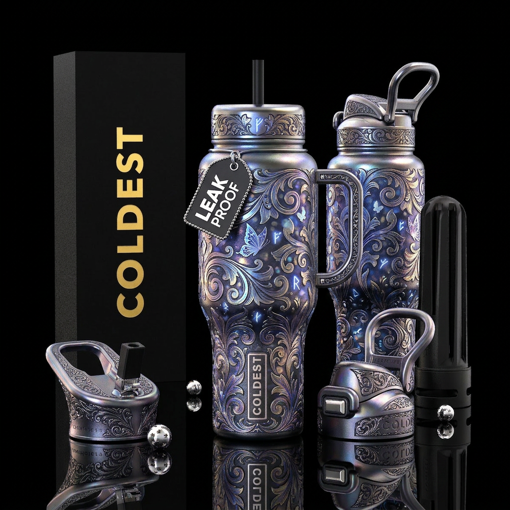 etching, Victorian, enchanting, dreamy, bokeh, glo... water bottle design
