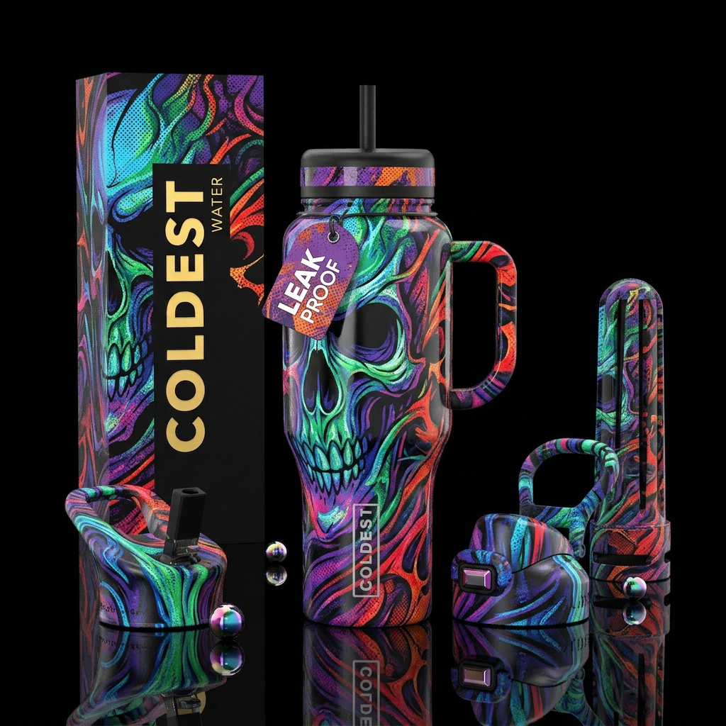 shiny, half-tone, abstract, distressed, flowing, e... water bottle design