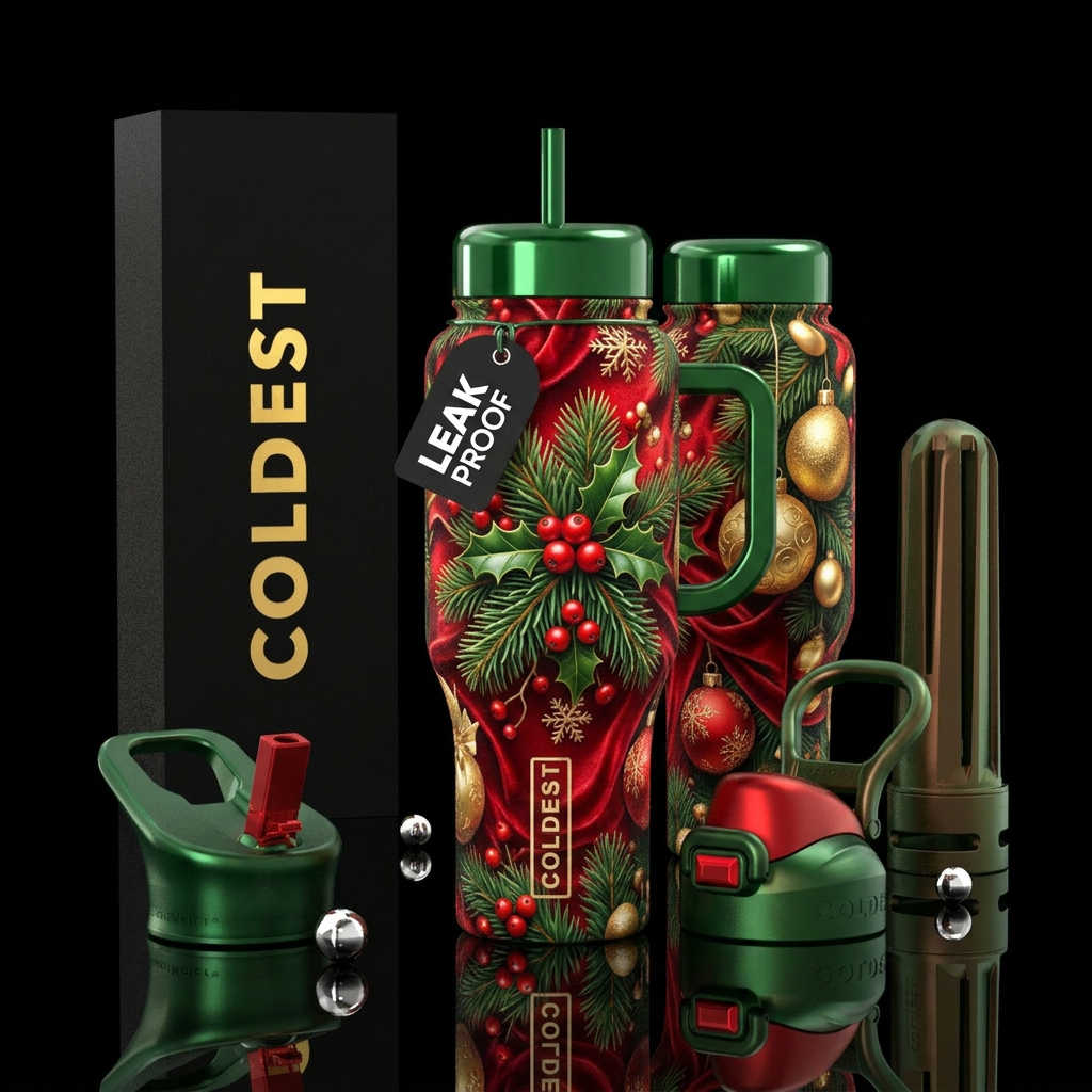 Christmas, realism, elegant, luxurious, glossy, br... water bottle design