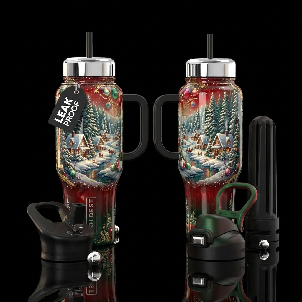 Christmas, realism, elegant, winter wonderland, lu... water bottle design