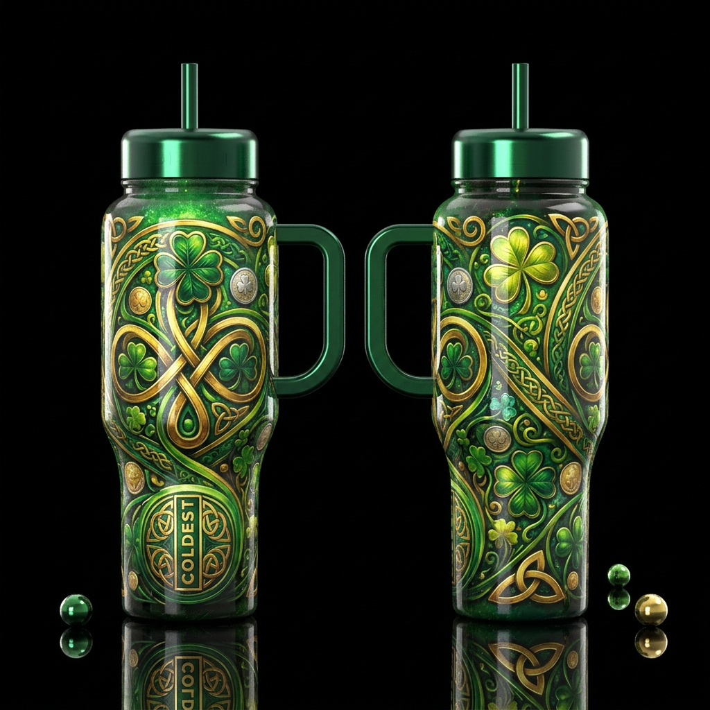 St. Patrick's Day, realism, elegant, glossy, brill... water bottle design