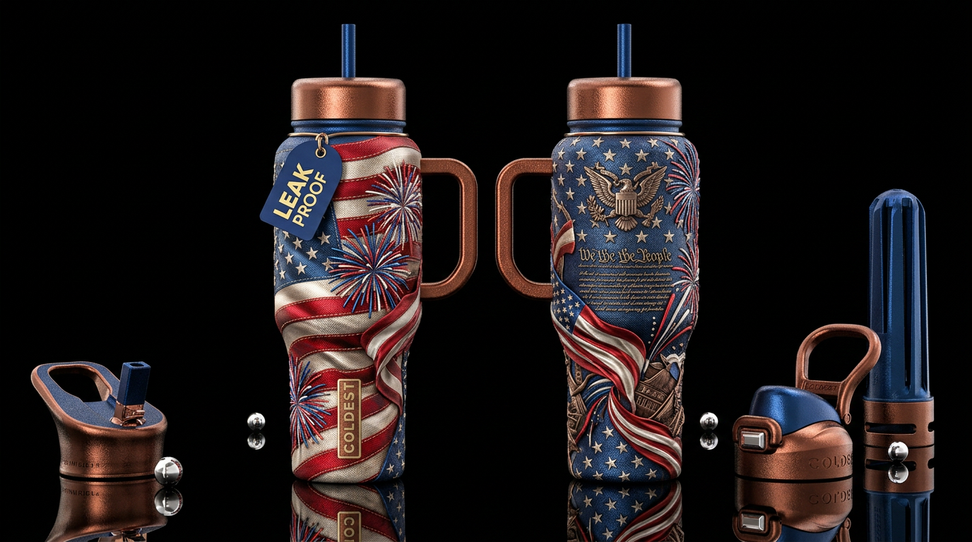 Independence Day, realism, elegant, glossy, brilli... water bottle design