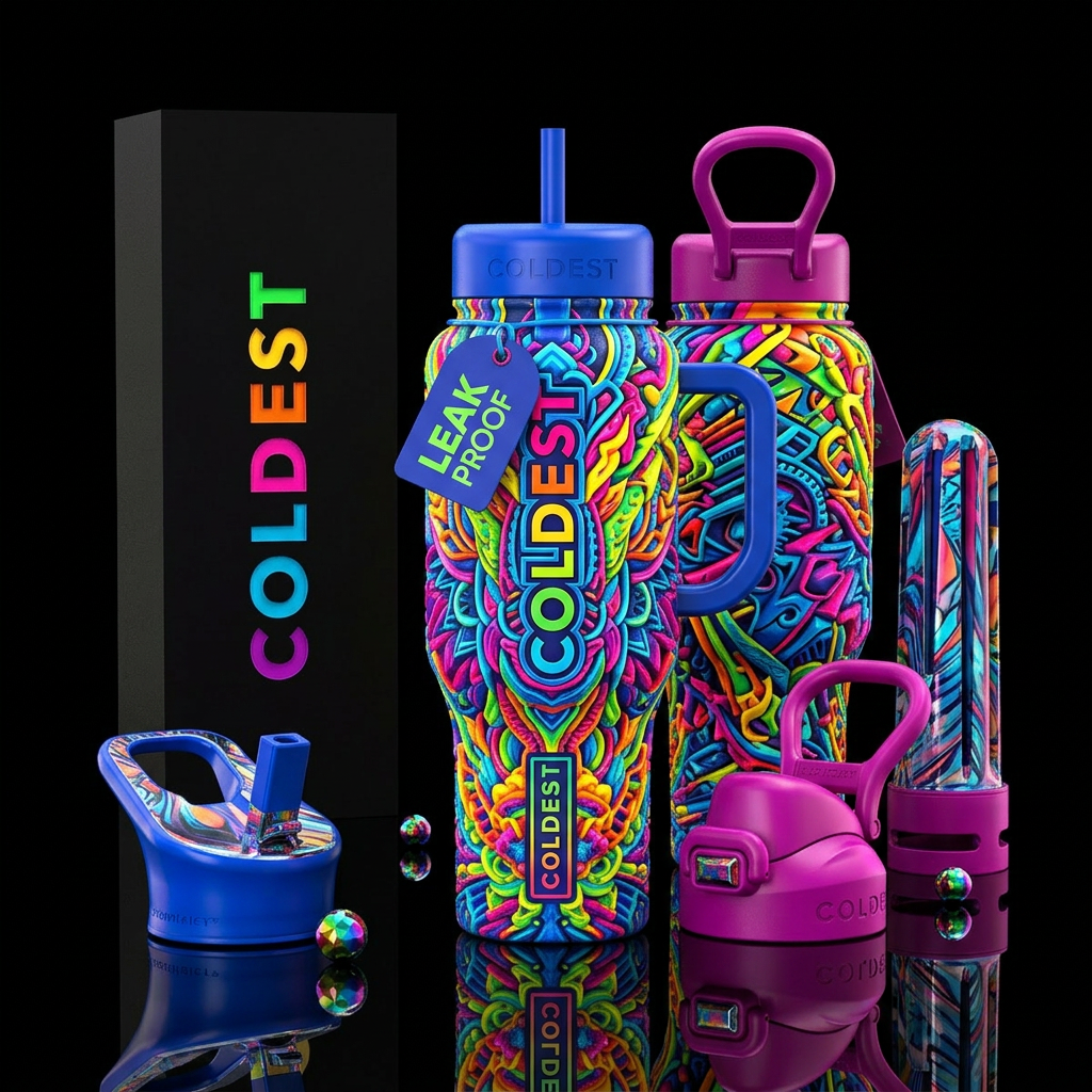 please show both the front and back of the bottle,... water bottle design