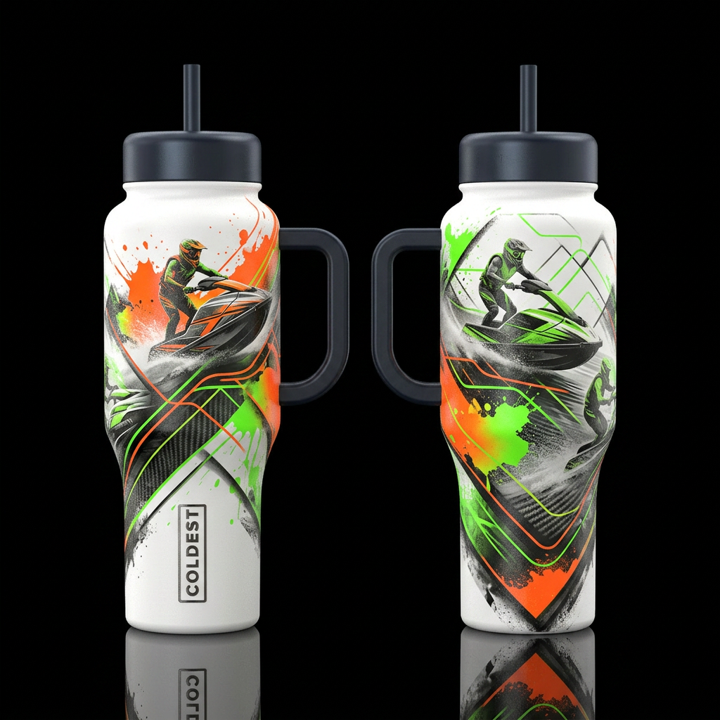 please show both the front and back of the bottle,... water bottle design