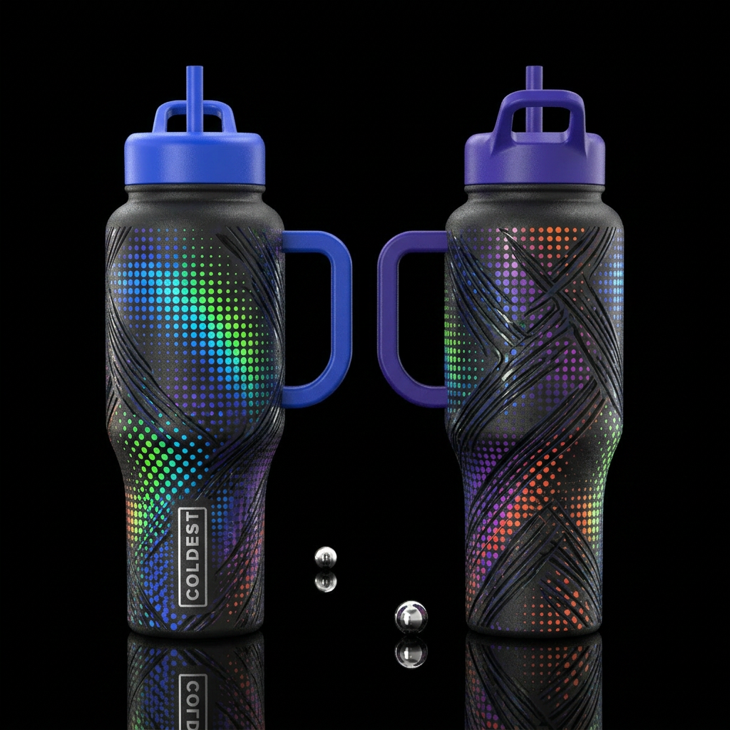 please show both the front and back of the bottle,... water bottle design