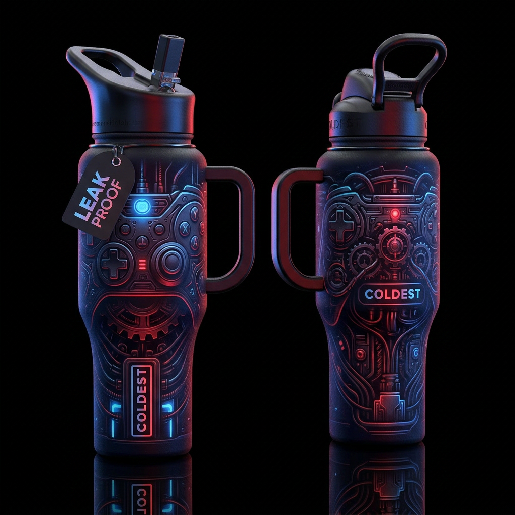 please show both the front and back of the bottle,... water bottle design