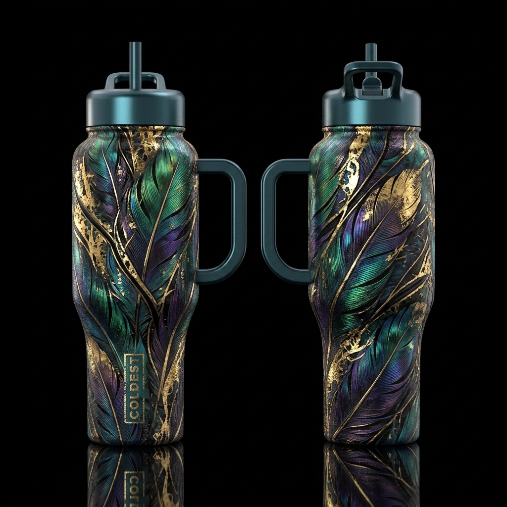 please show both the front and back of the bottle,... water bottle design