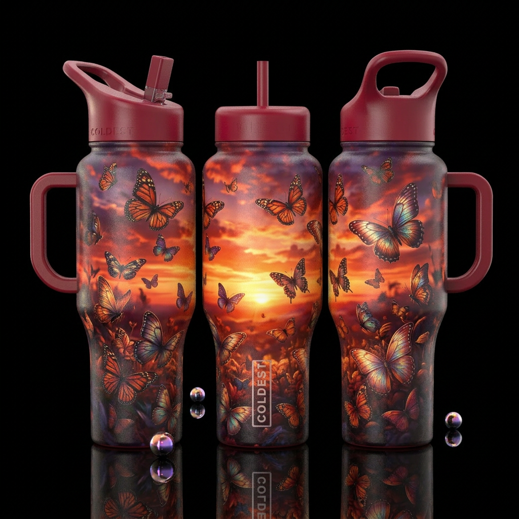 glossy, realism, please show both the front and ba... water bottle design