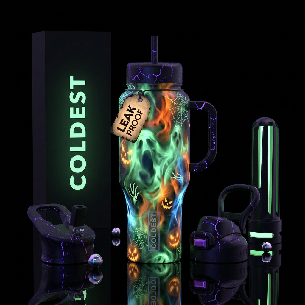 Halloween, scary, glowie, haunted, darkness, dark ... water bottle design