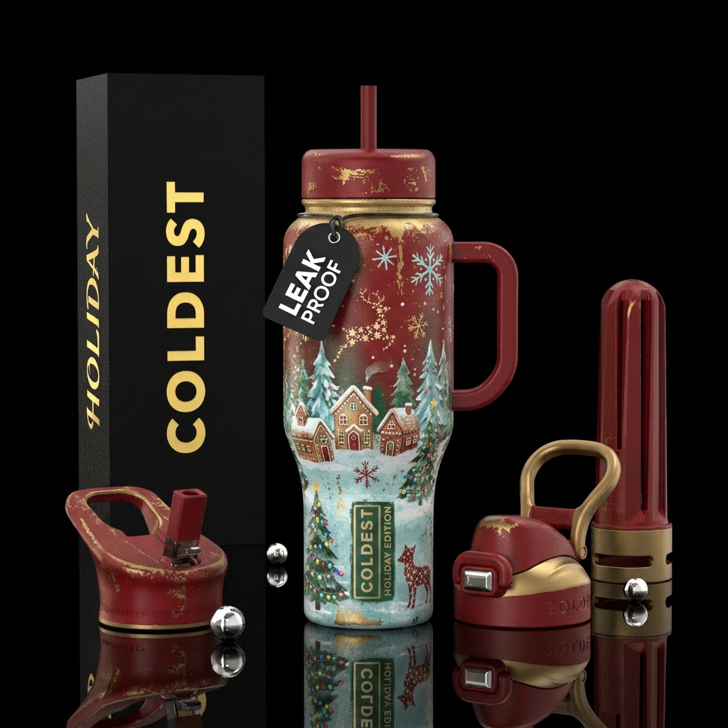 Christmas, winter wonderland, distressed, whimsica... water bottle design