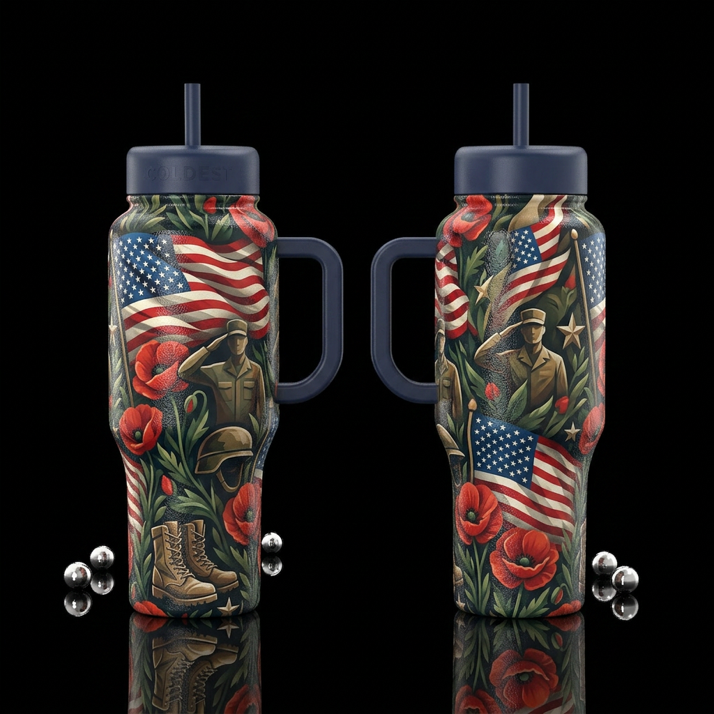 Memorial Day, modern, abstract, stylistic, artisti... water bottle design