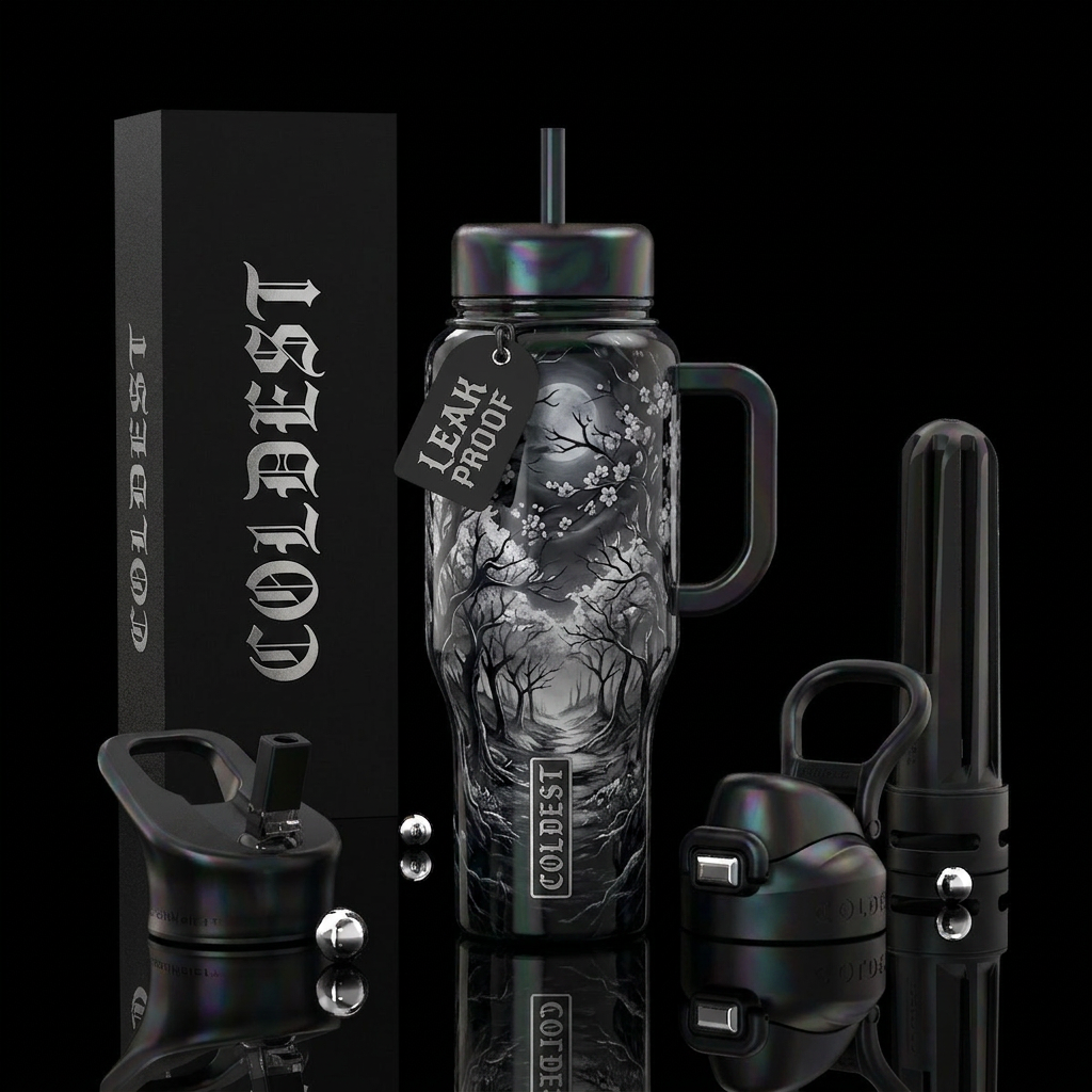 gothic, edgy, monochrome, cherry blossom season, o... water bottle design