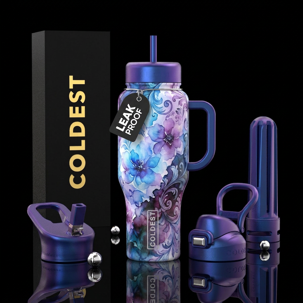 watercolor, delicate, duochrome, hypnotic, victori... water bottle design