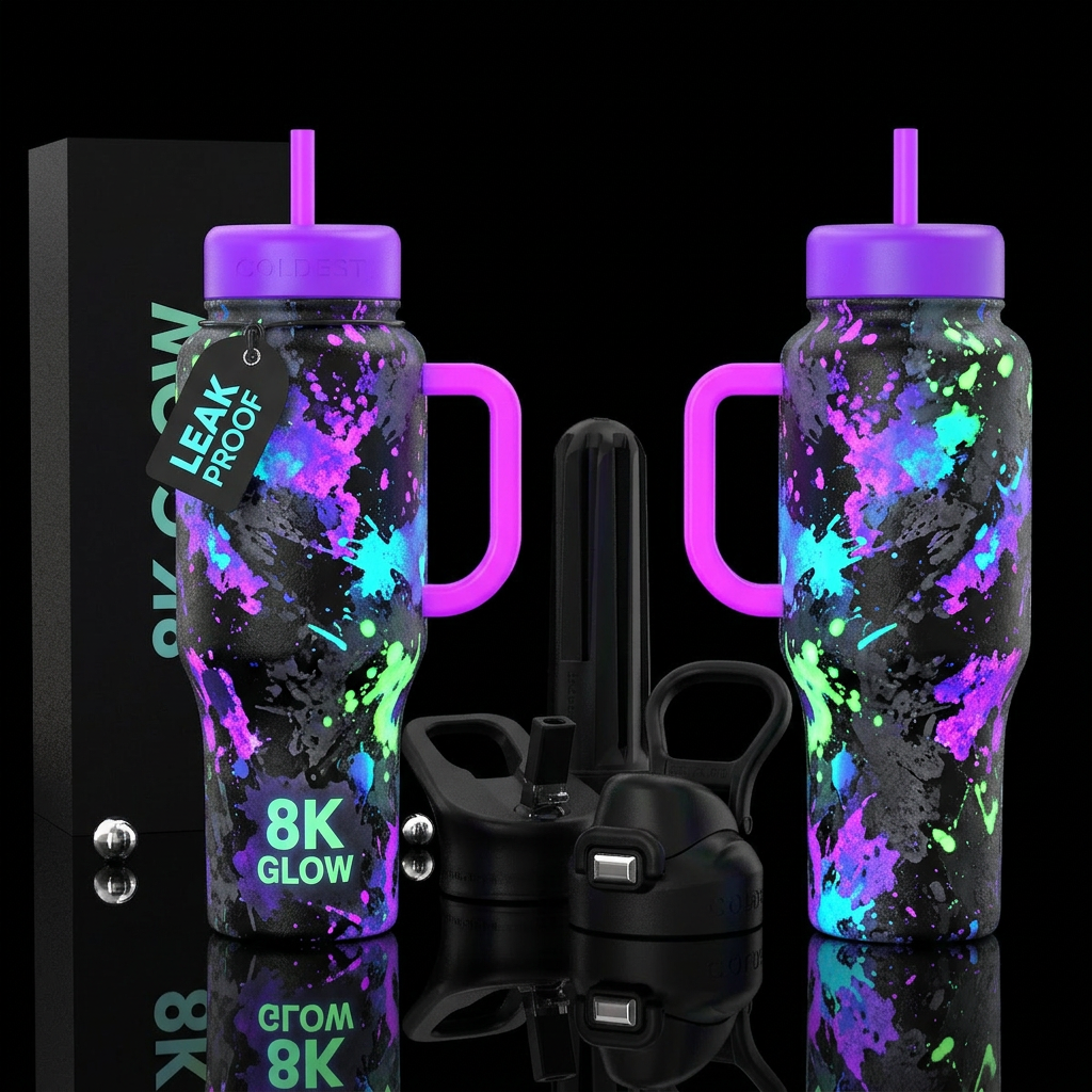 glossy, realism, please show both the front and ba... water bottle design