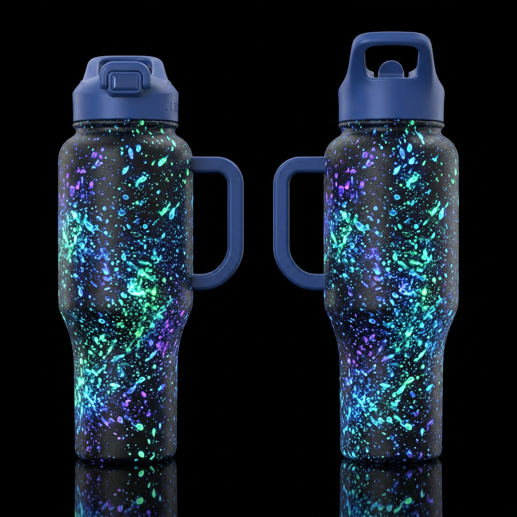 realism, please show both the front and back of th... water bottle design