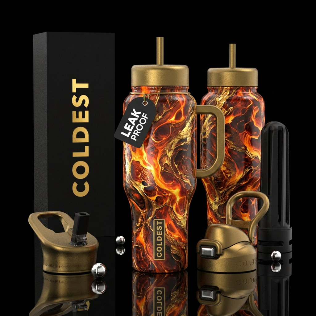 glossy, realism, please show both the front and ba... water bottle design