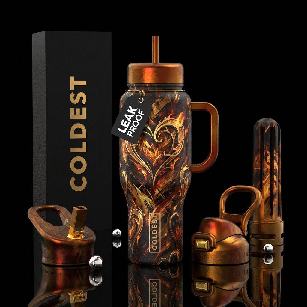 glossy, realism, please show both the front and ba... water bottle design