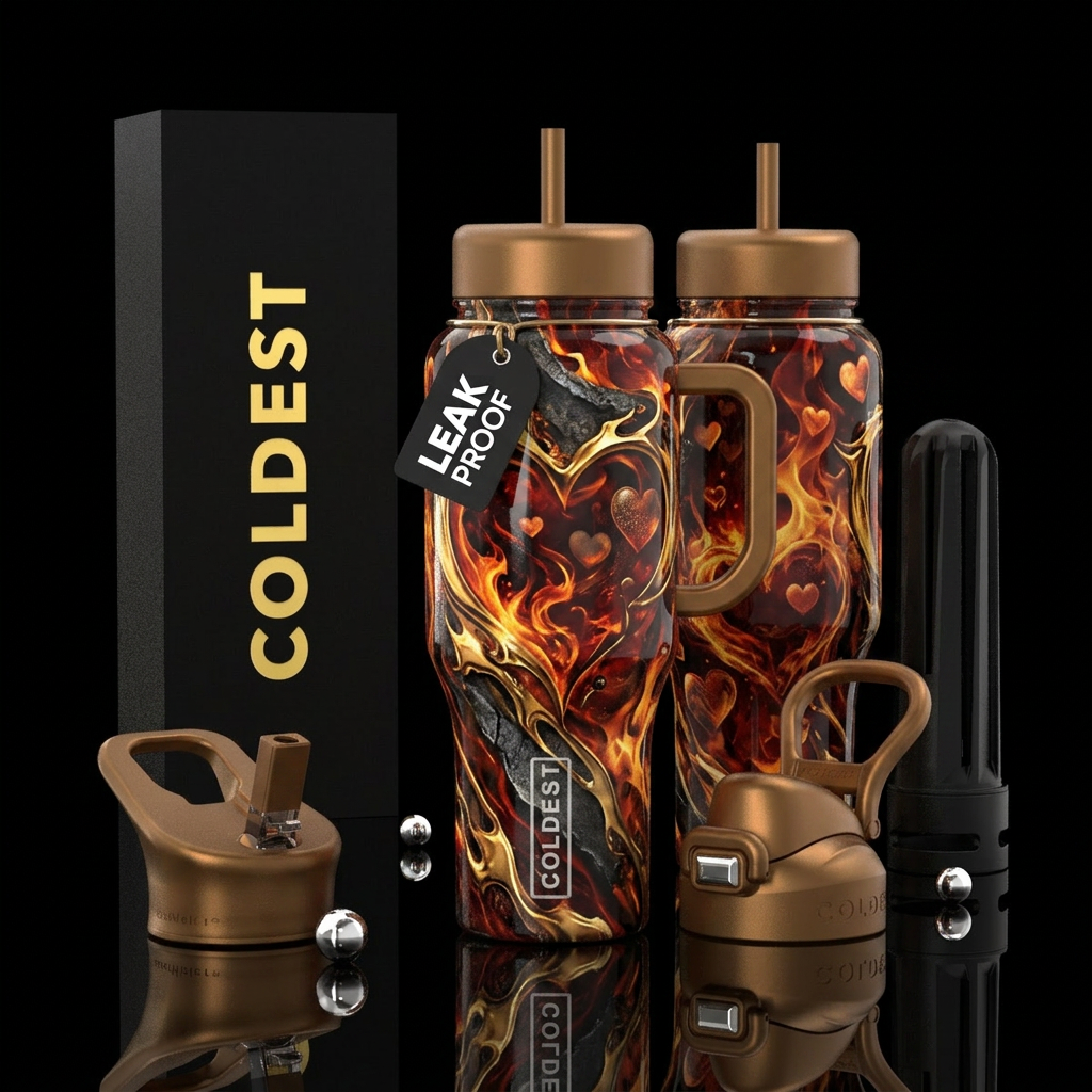 glossy, realism, please show both the front and ba... water bottle design
