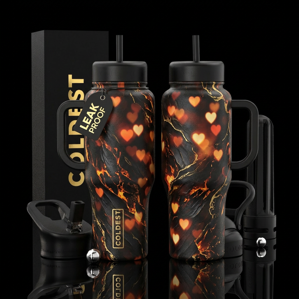 glossy, realism, please show both the front and ba... water bottle design