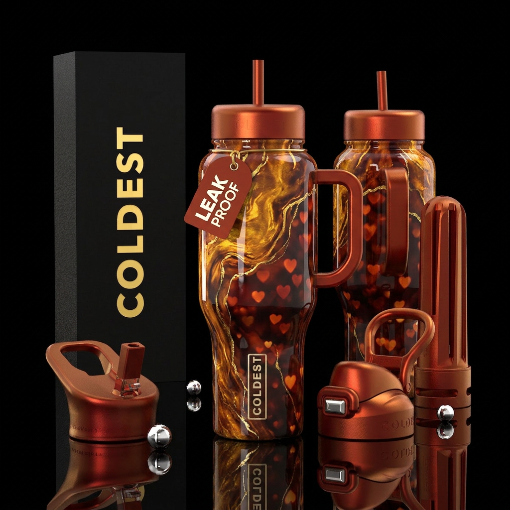 glossy, realism, please show both the front and ba... water bottle design