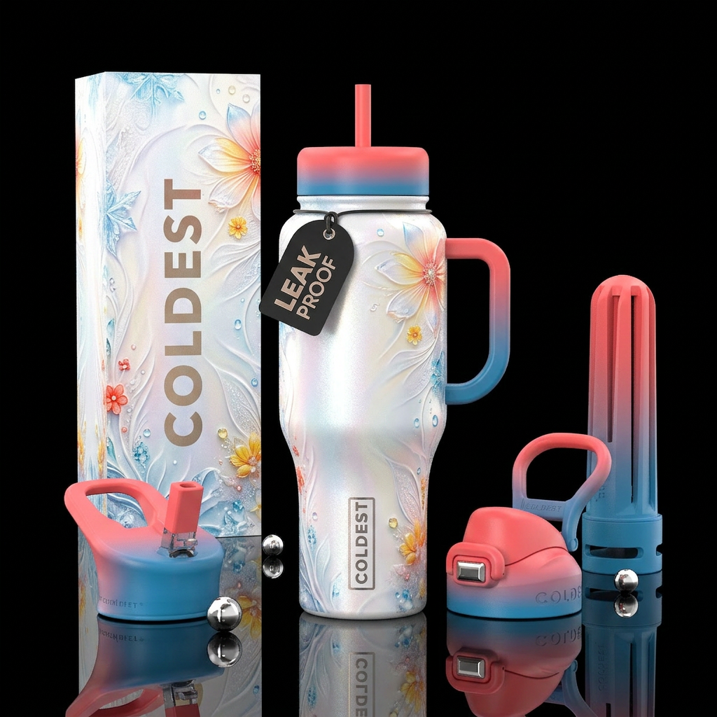 summer wonderland, faded background, white bottle,... water bottle design