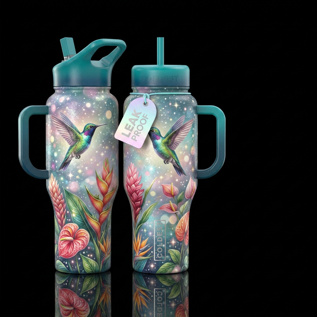 gritty, hummingbird, Blooms of Hawaii, celestial, ... water bottle design