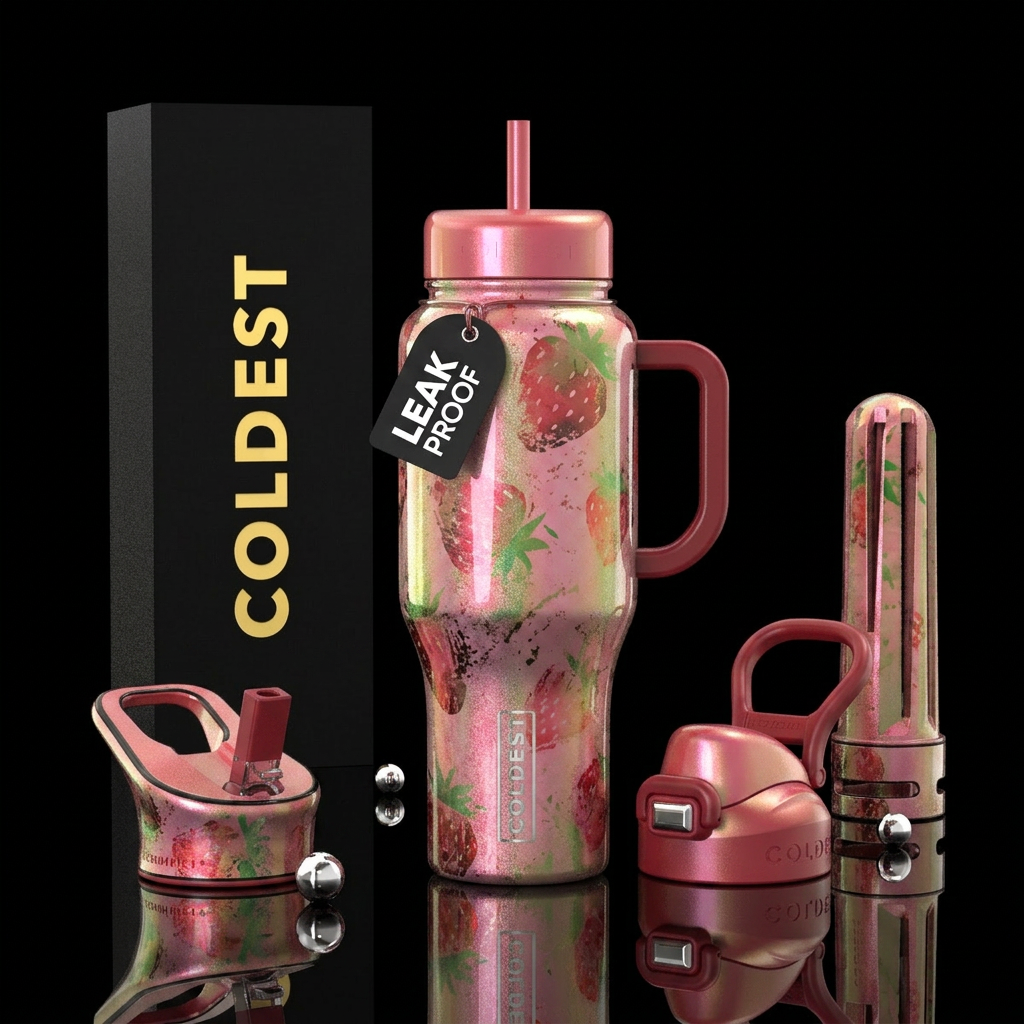 strawberry, opalescent, abstract, edgy, gritty, gr... water bottle design