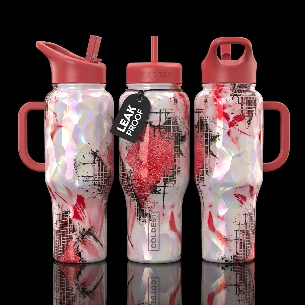 strawberry, opalescent, abstract, edgy, gritty, gr... water bottle design