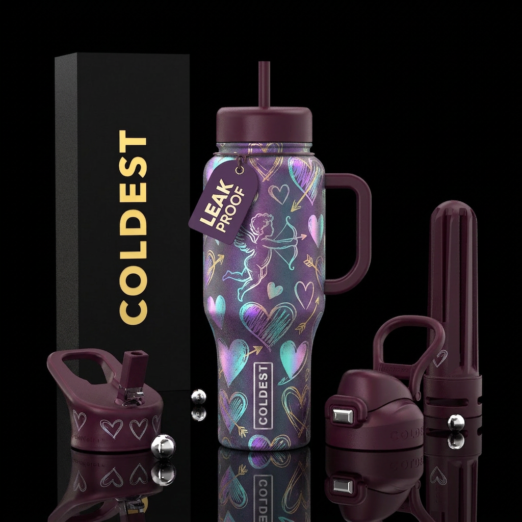 romantic, hearts, cupid, opalescent, abstract, art... water bottle design