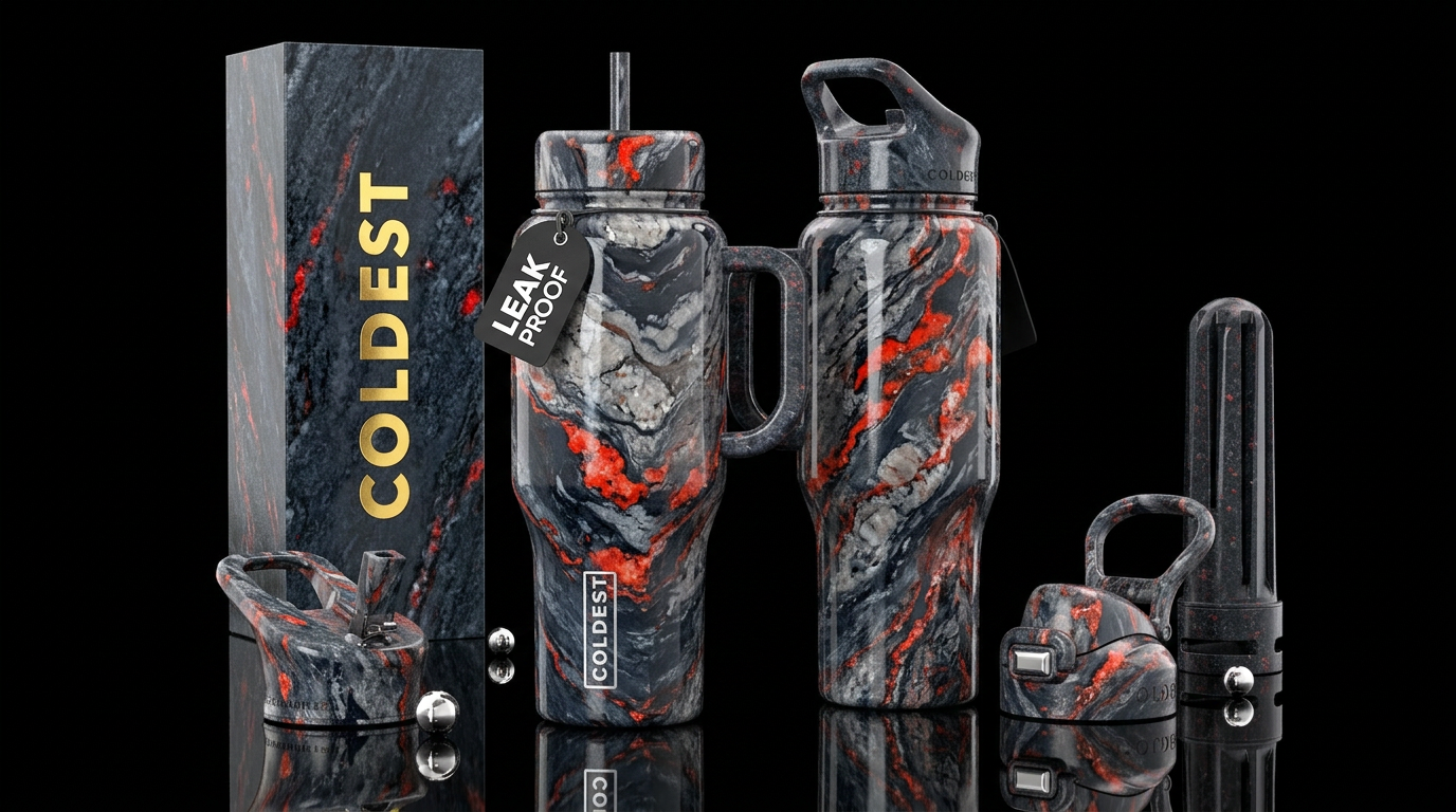 granite, quartz, red accents, seamless, abstract, ... water bottle design
