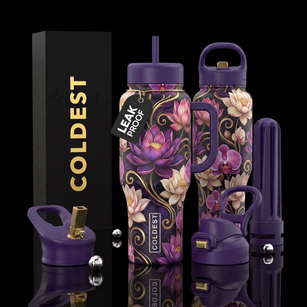 glossy, realism, please show both the front and ba... water bottle design