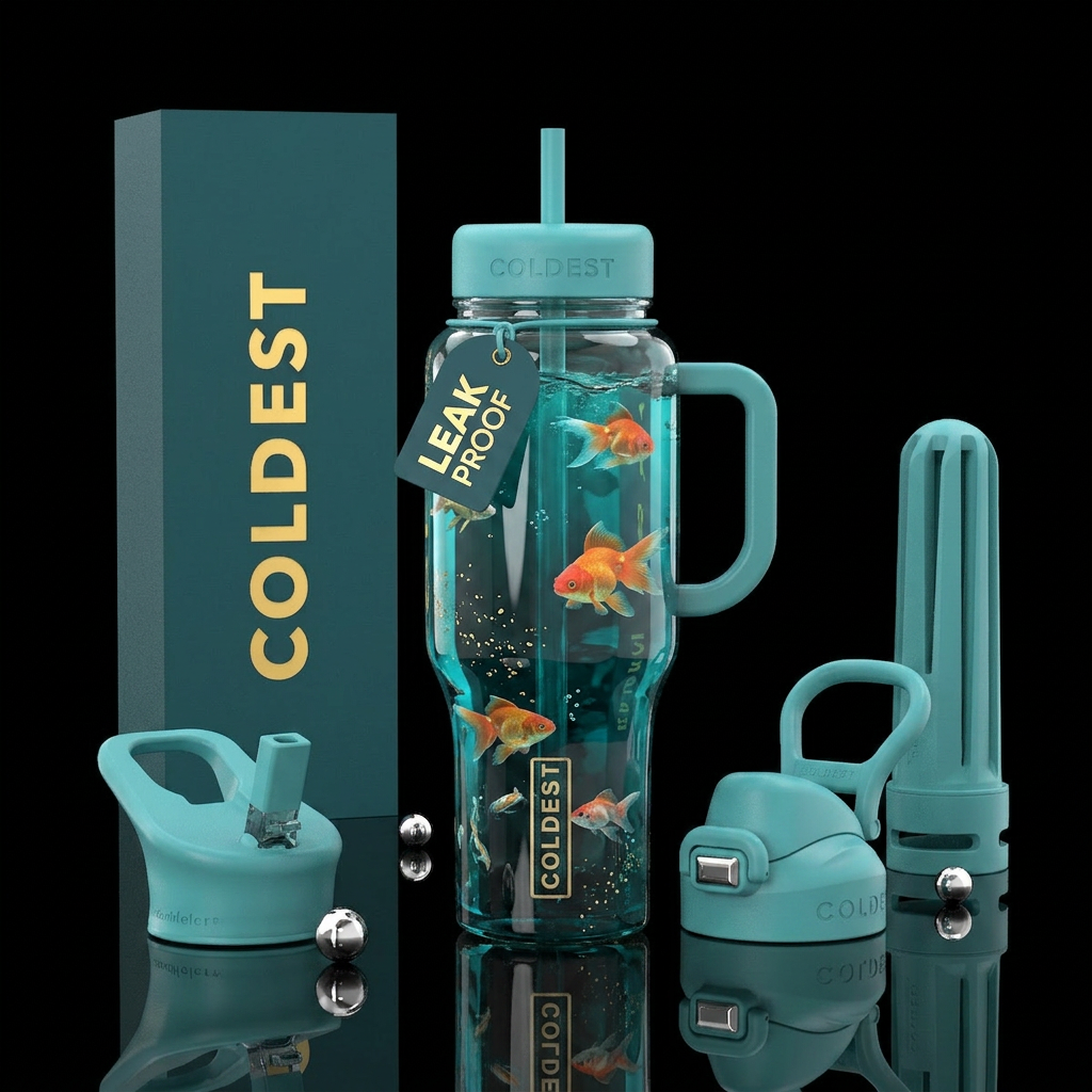 underwater, goldfish, minimal spritz, aquamarine, ... water bottle design