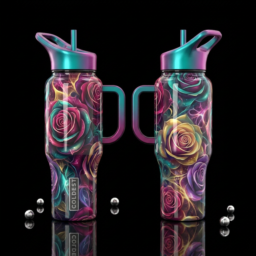 rose garden, abstract, shiny, dreamy, please show ... water bottle design