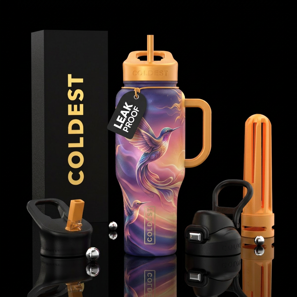 opulent, gradient, hummingbird, flowing, sunrise water bottle design