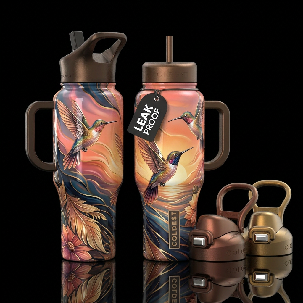 opulent, gradient, hummingbird, flowing, sunrise, ... water bottle design