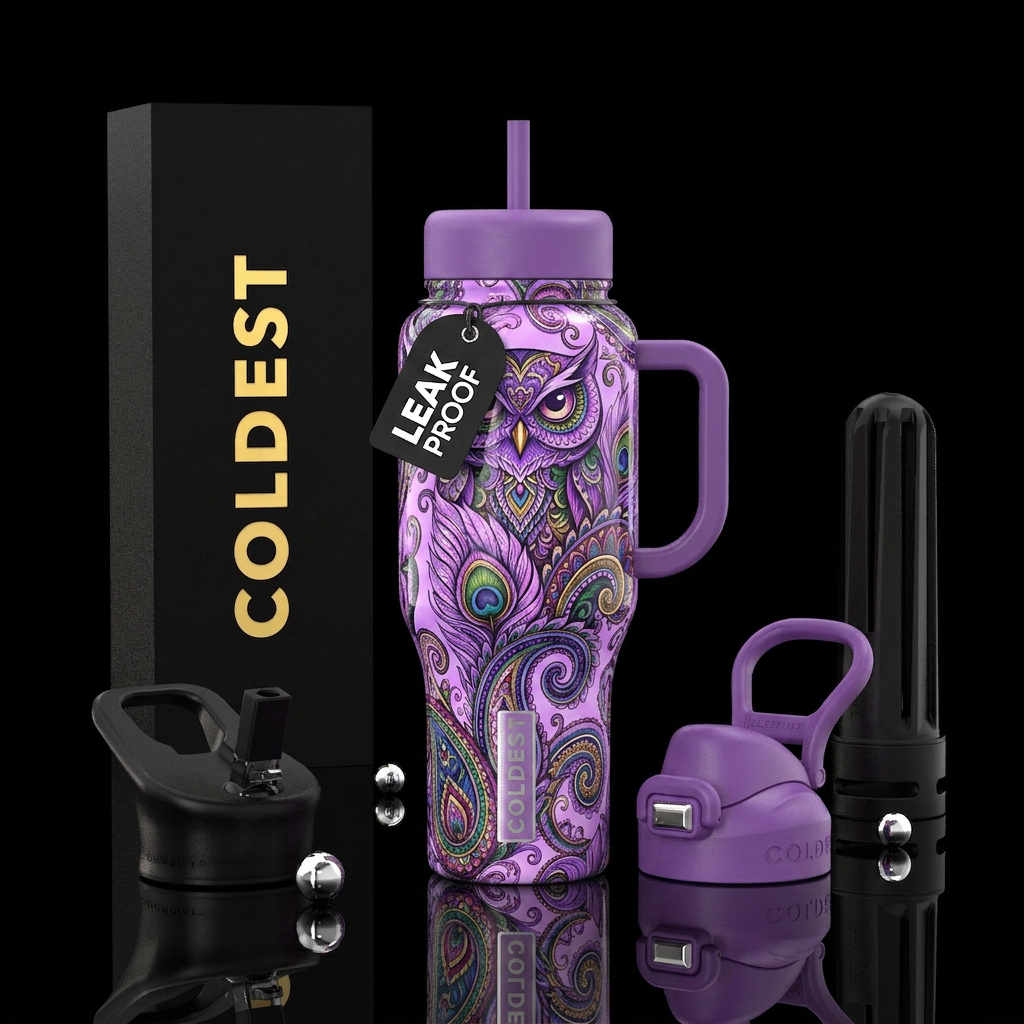 glossy, realism, please show both the front and ba... water bottle design