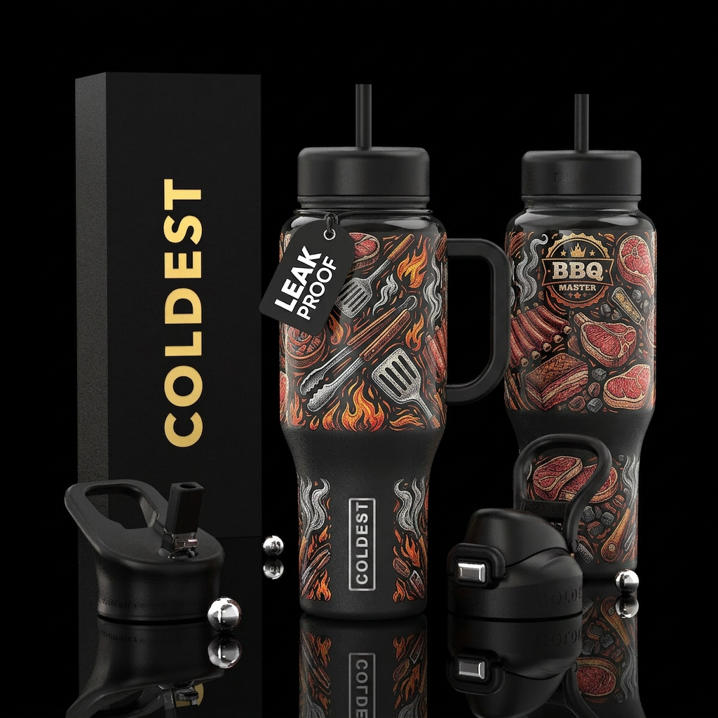 glossy, realism, please show both the front and ba... water bottle design
