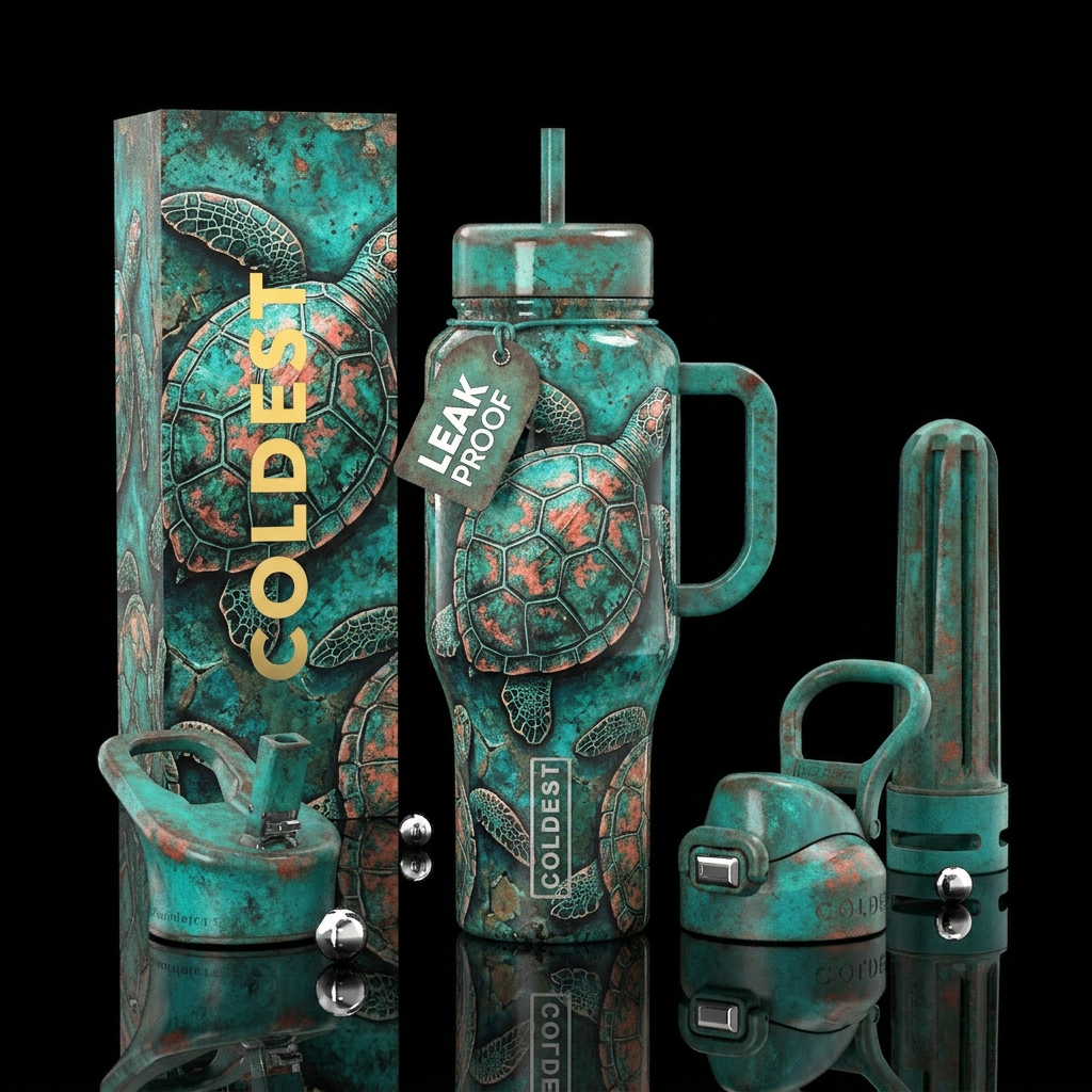glossy, realism, please show both the front and ba... water bottle design
