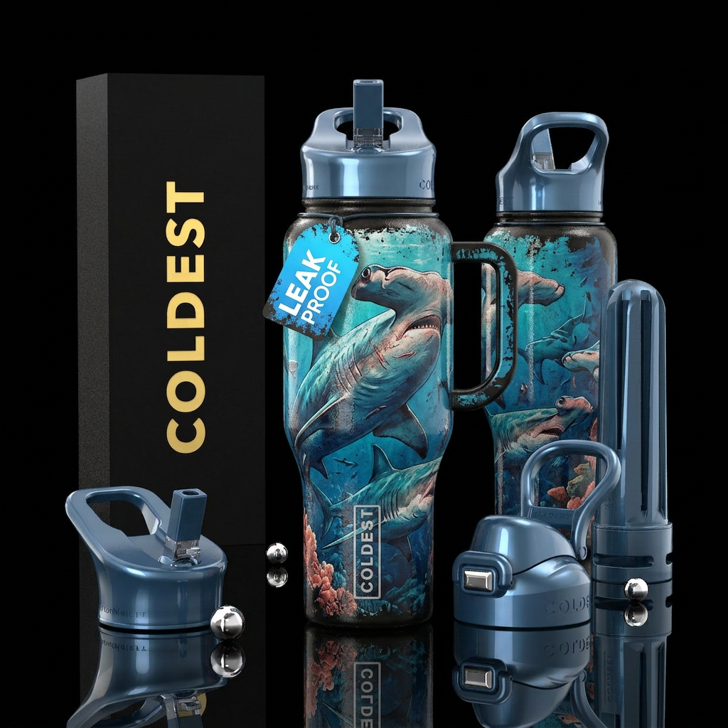glossy, realism, please show both the front and ba... water bottle design