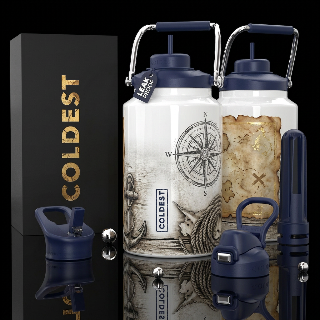glossy, realism, please show both the front and ba... water bottle design